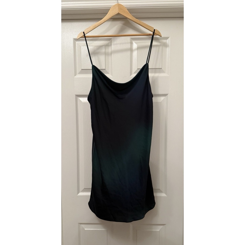Babaton Slip Dress Womens XL Emerald Black Ombre Cowl Neck Satin Mini Adjustable